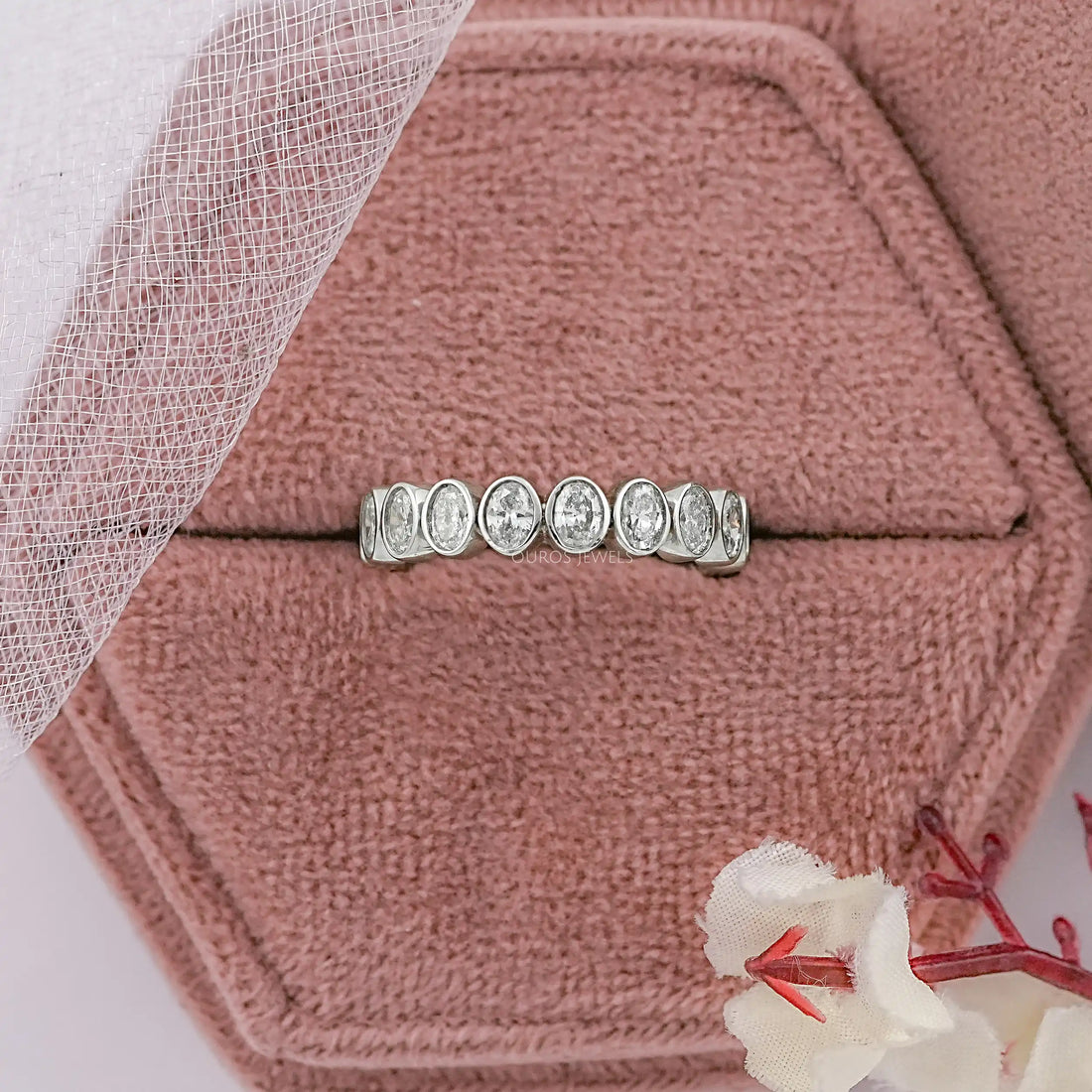 Bezel Set Oval Cut Lab Diamond Wedding Band