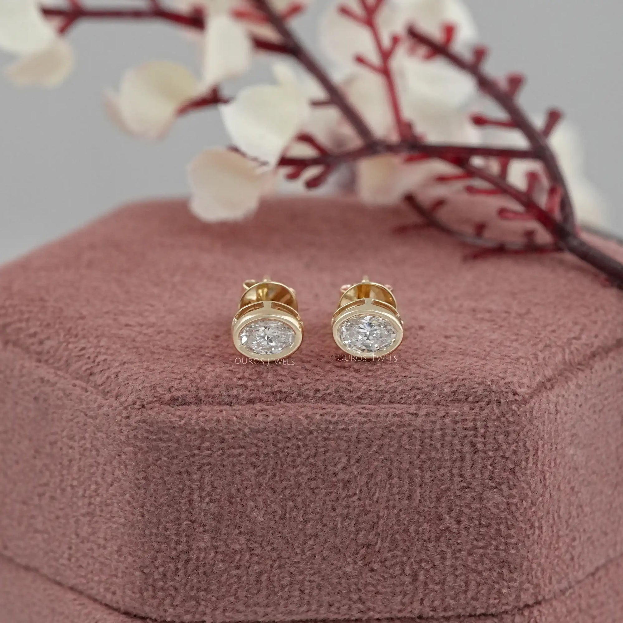 Oval Lab Diamond Bezel Set Stud Earring Earring