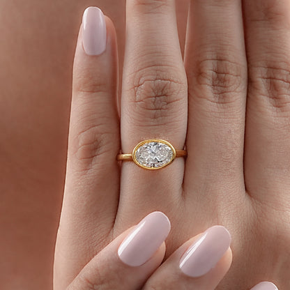 East West Oval Lab Diamond Bezel Set Ring Rings