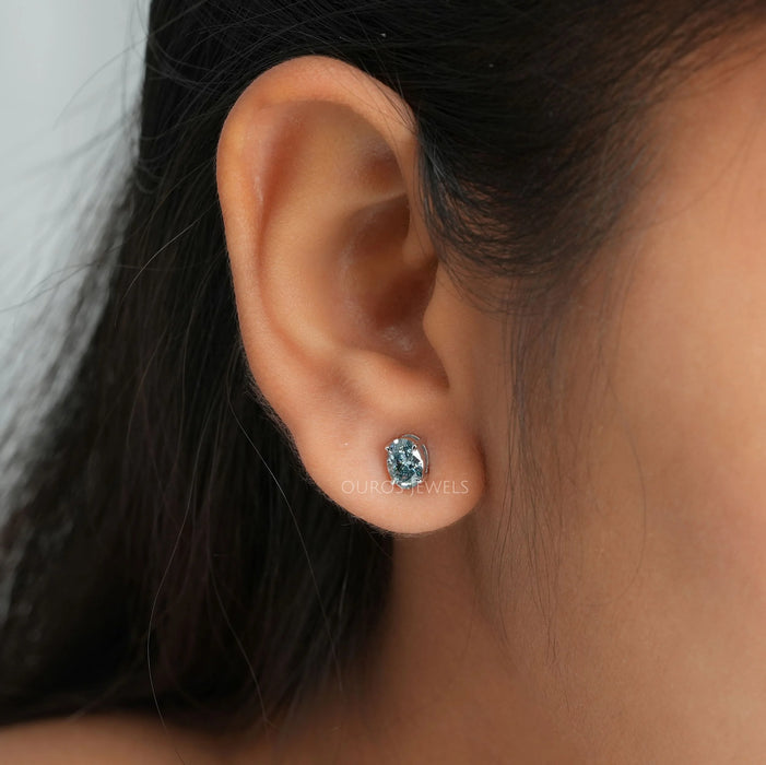 Oval Cut Diamond Stud Earrings In Blue