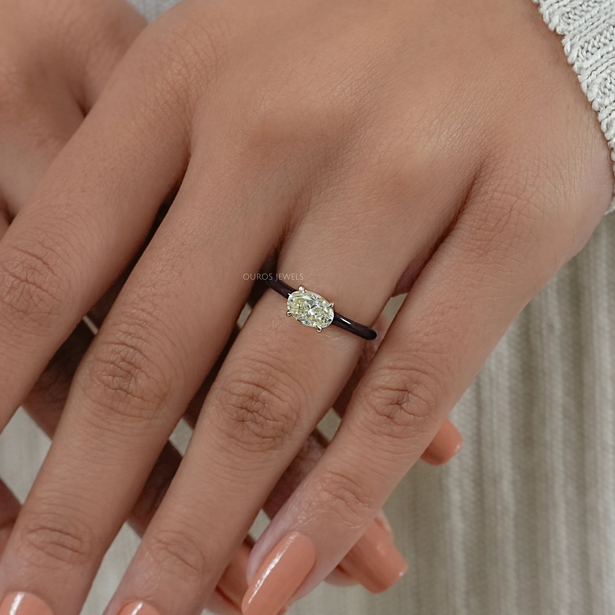 Brown Enamel Solitaire Lab Diamond Ring Ring