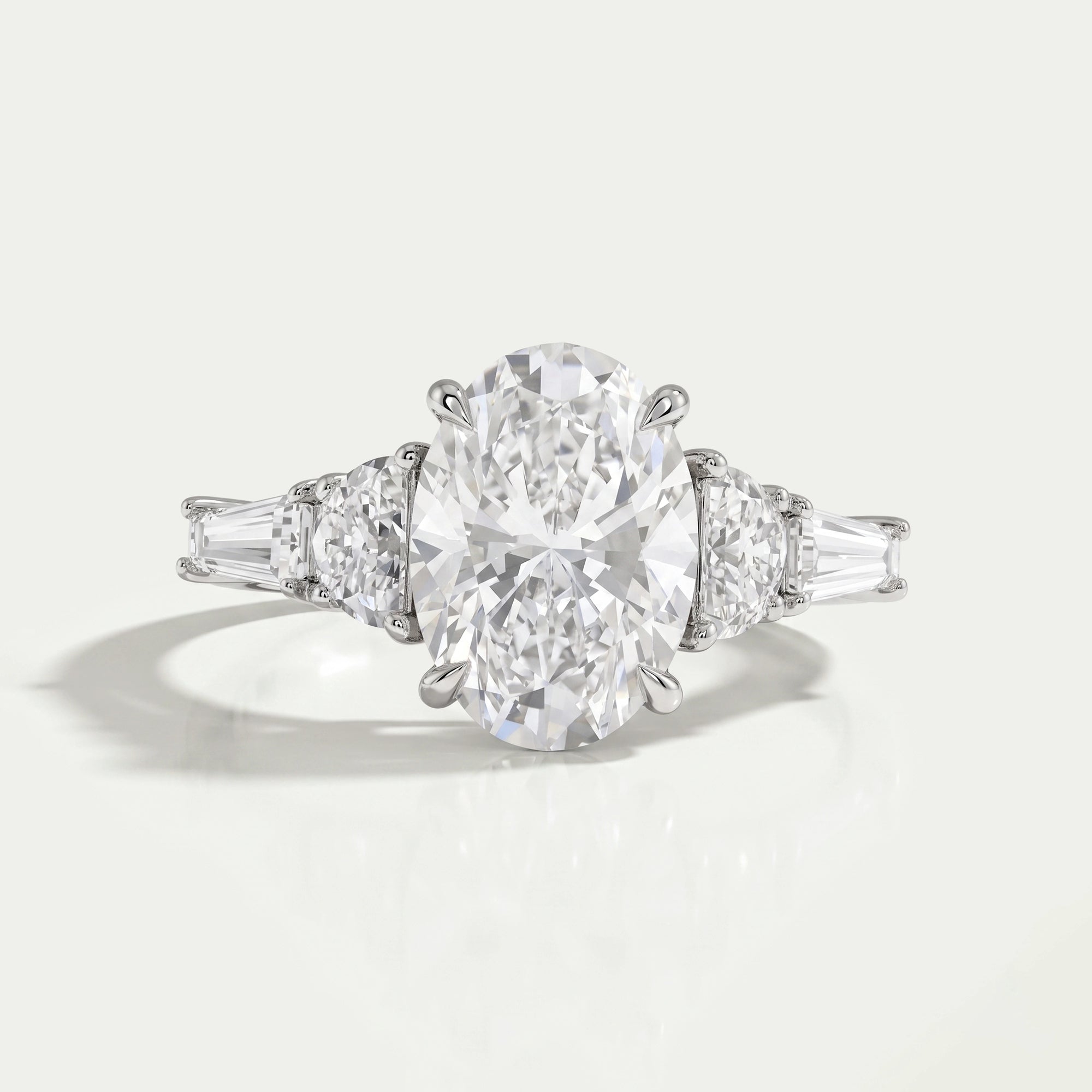 Oval And Half Moon Diamond Five Stone Engagement Ring Rings