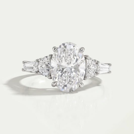 Oval And Half Moon Diamond Five Stone Engagement Ring Rings