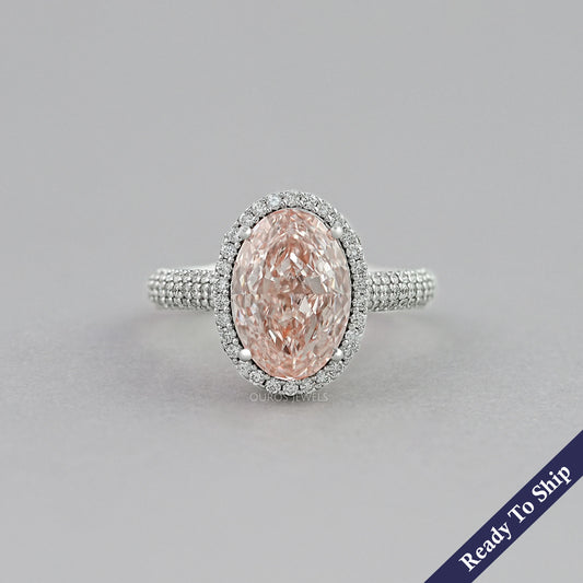 Fancy Pink Oval Diamond Pave Set Accent Ring Ring