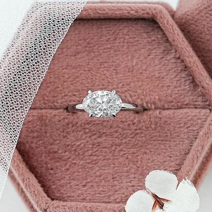 East West Oval Diamond Solitaire Engagement Ring Rings