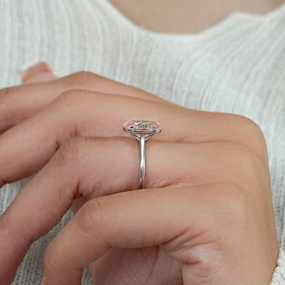Fancy Vivid Pink Oval Lab Diamond Solitaire Ring Ring