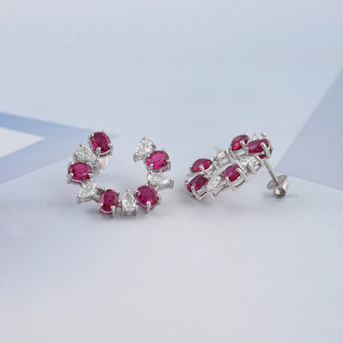 Pear and Red Oval Diamond Stud Earring Earring