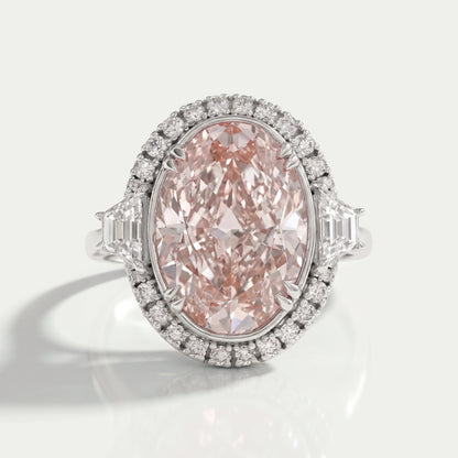 Trapezoid With Pink Oval Accent Halo Diamond Ring Rings