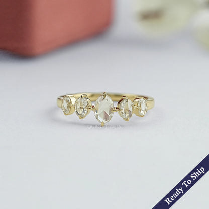 Five Stone Rose Cut Oval Diamond Ring