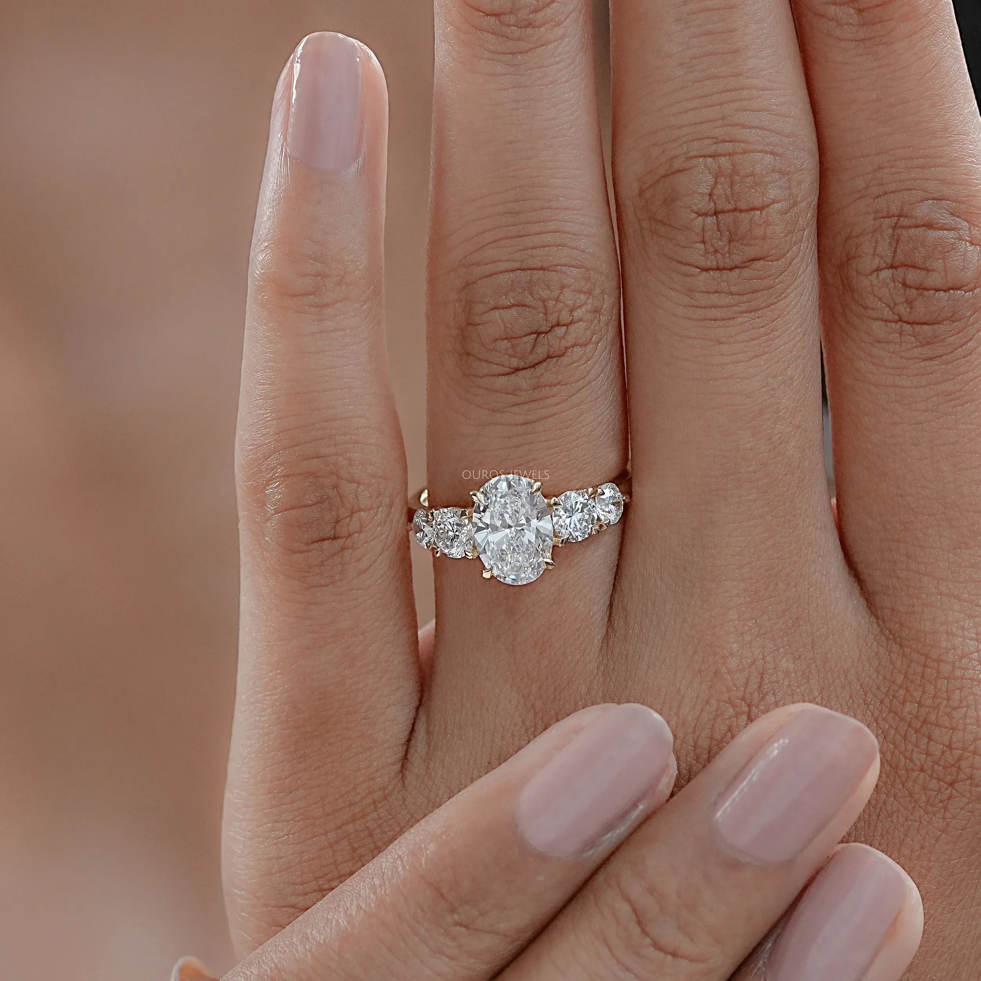 Five Stone Oval And Round Diamond Engagement Ring Rings