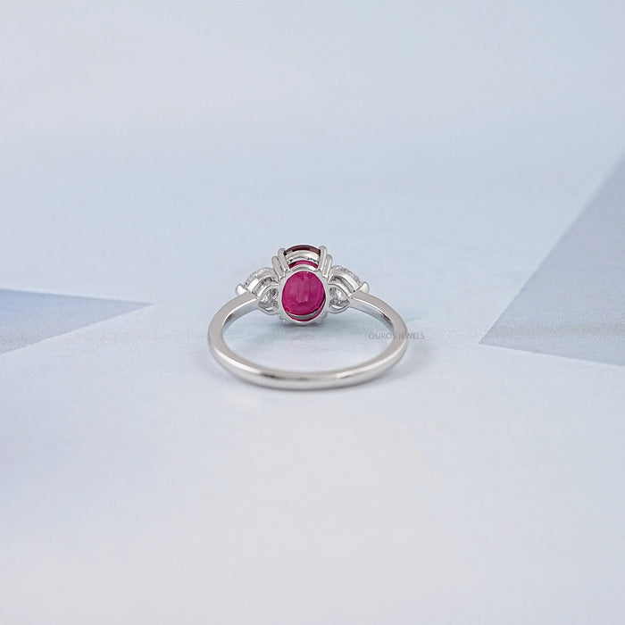 Oval Cut Red Ruby Three Stone Ring