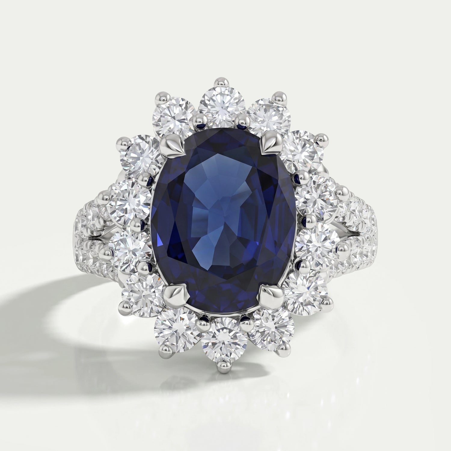 Sapphire Oval Gemstone Halo Split Shank Engagement Ring Rings
