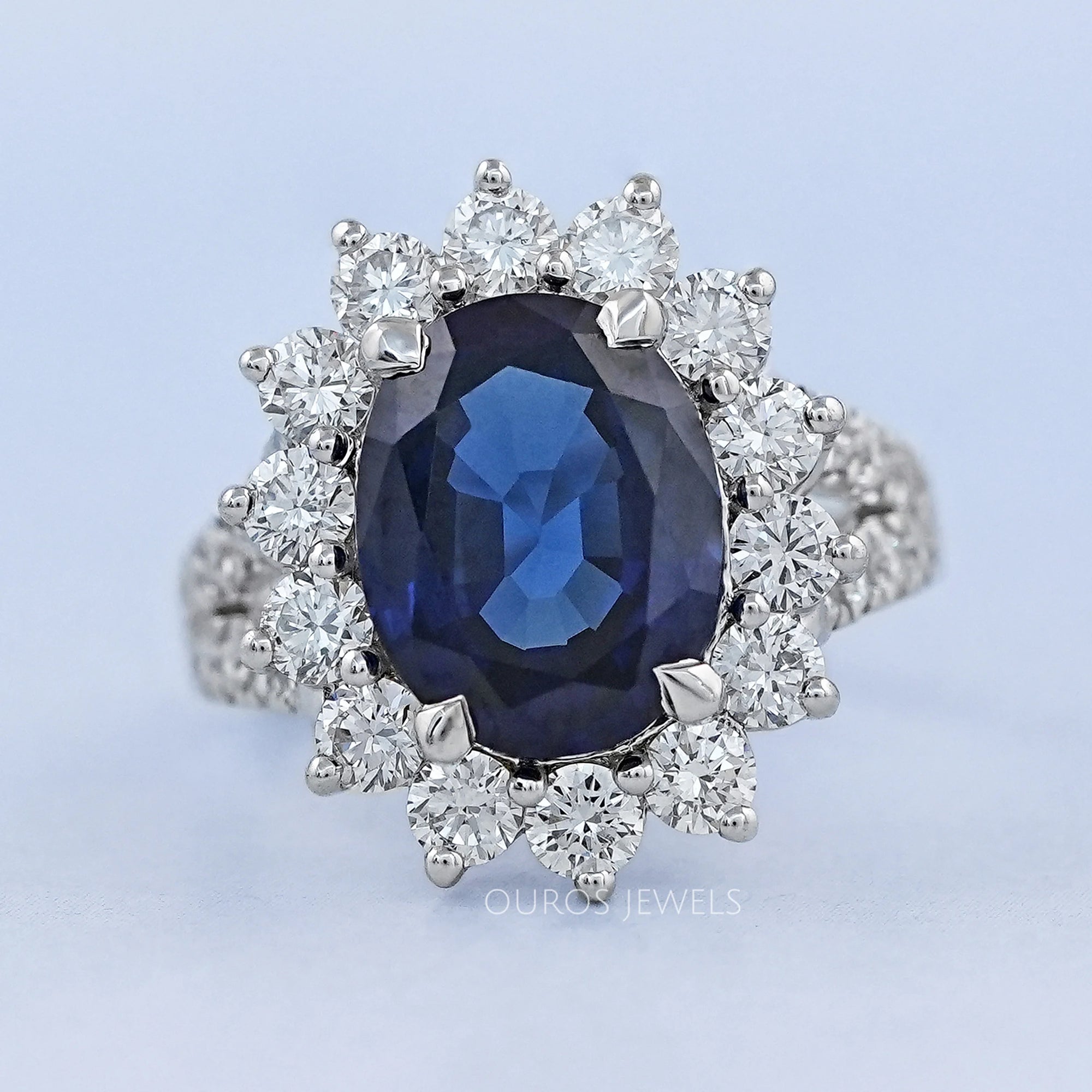 Sapphire Oval Gemstone Halo Split Shank Engagement Ring Rings