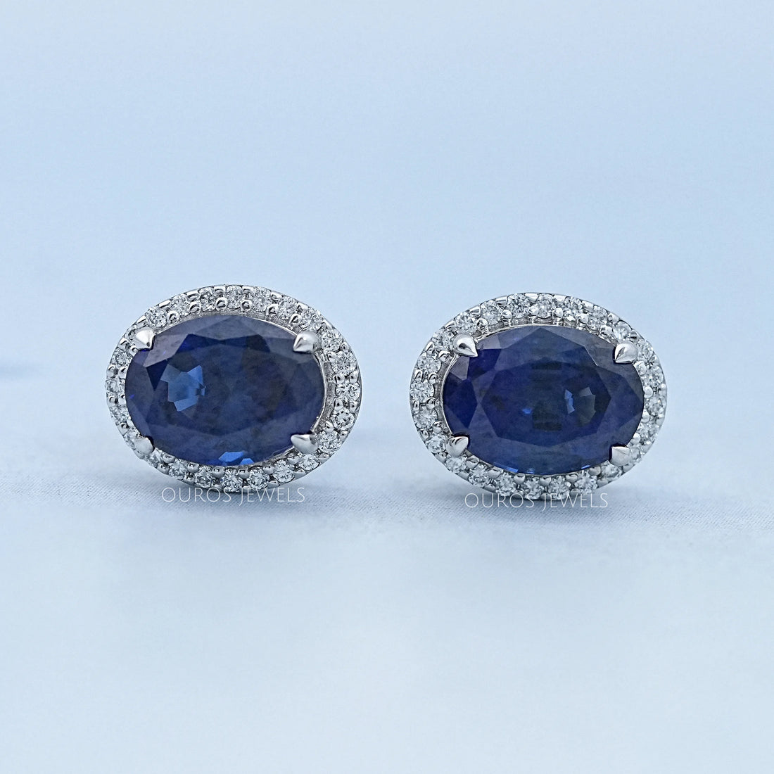 Oval Cut Sapphire Gemstone Stud Earring