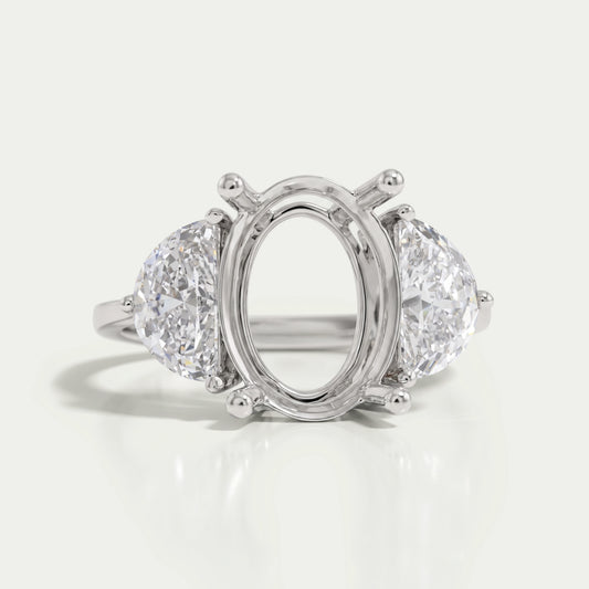 Oval Shape  And Half Moon Semi Mount Engagement  Ring