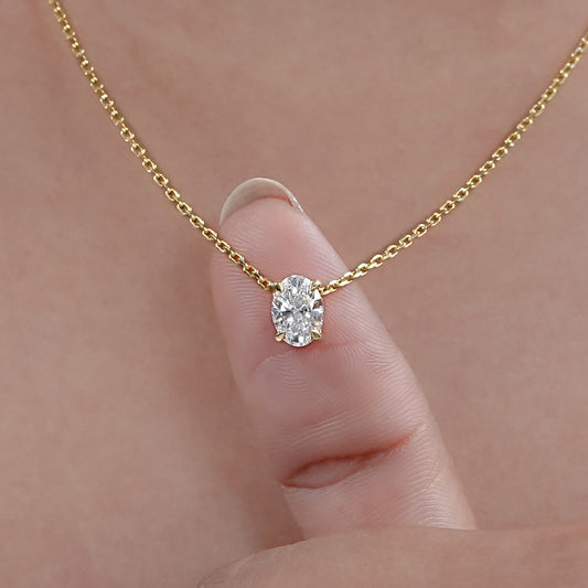 Oval Cut Lab Diamond Solitaire Pendant Necklaces
