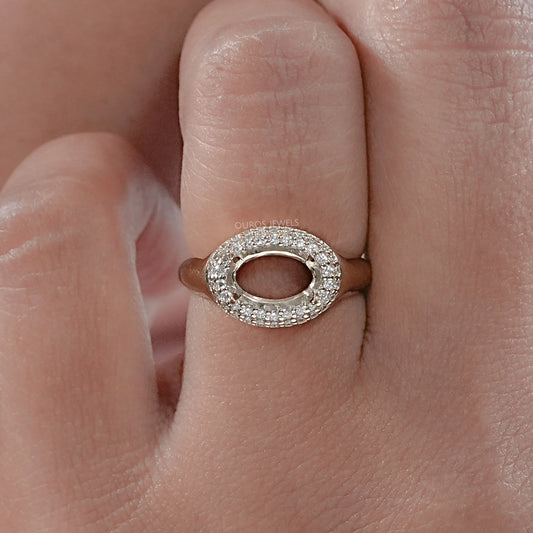 Oval Shape Double Halo Semi Mount Engagement Ring Rings