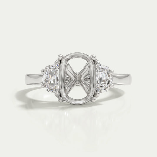 Oval Shape Half Moon Cut Lab Diamond Semi Mount Ring