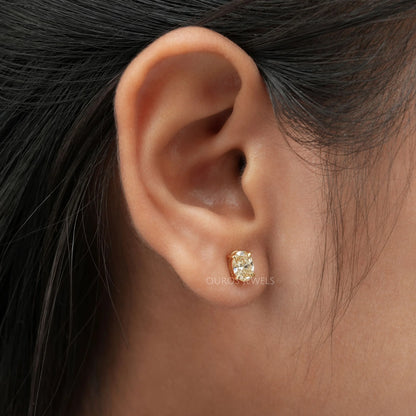 Yellow Oval Diamond Stud Earrings Earring