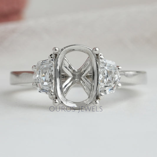 Oval Shape Pointed Half Moon Cut Lab Diamond Semi Mount Ring