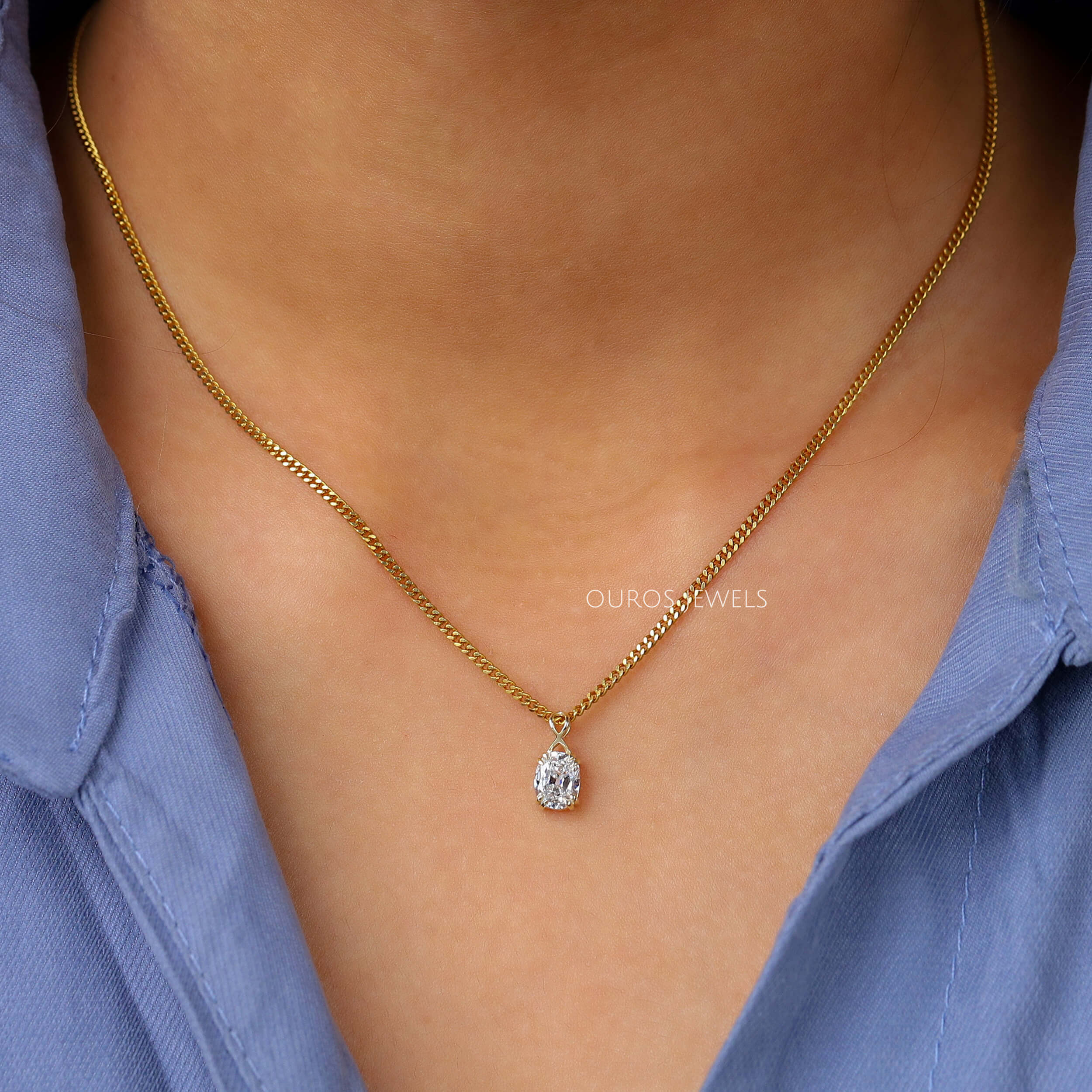 Old Mine Oval Diamond Solitaire Necklace