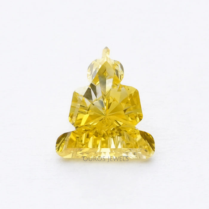 front view of 1.10 carat yellow buddha cut lab grown diamond loose