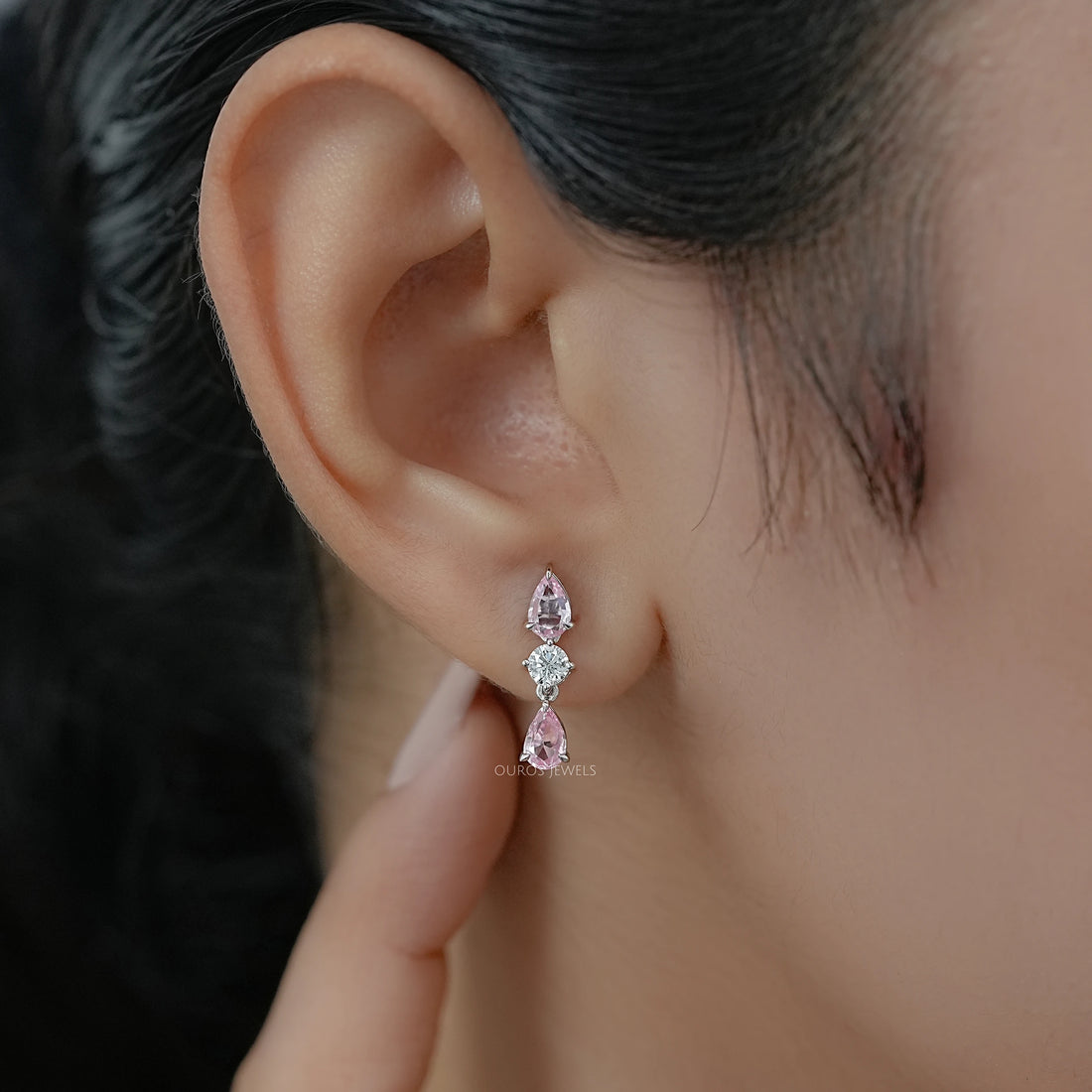 Padparadscha Pear Gemstone Drop Earrings Earring