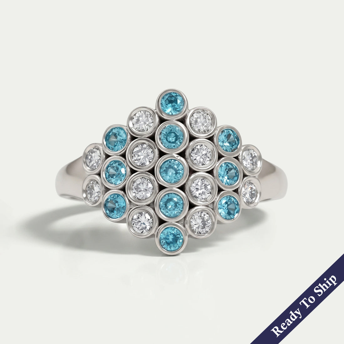 Paraiba Round Gemstone Bezel Set Wedding Ring