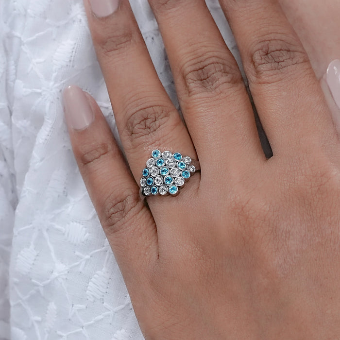 Round Cut Paraiba Lab Gemstone Bezel Set Wedding Ring