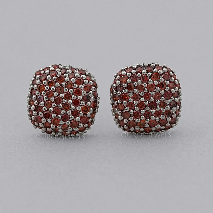 Red Round Cut Lab Diamond Pave Set Stud