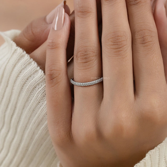 Pave Set Round Lab Diamond Curved Band