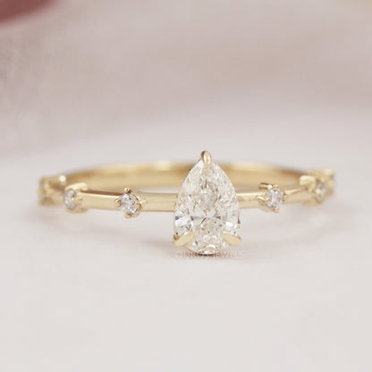 Pear Cut Lab Grown Accent Diamond Engagement Ring