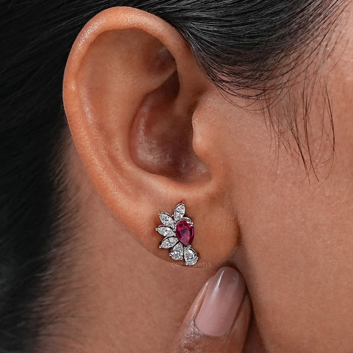 Pear Cut Lab Grown Ruby Gemstone Earrings