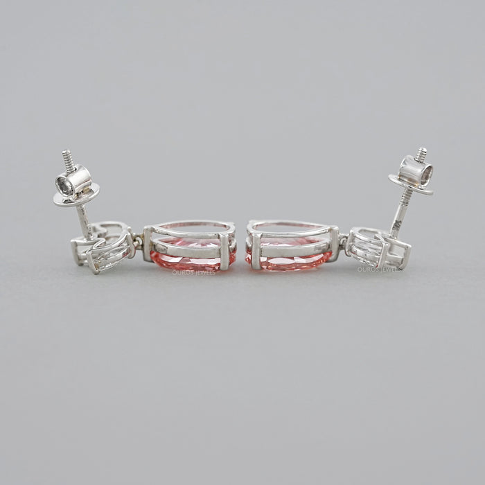 Fancy Pink Pear And Marquise Diamond Drop Earrings