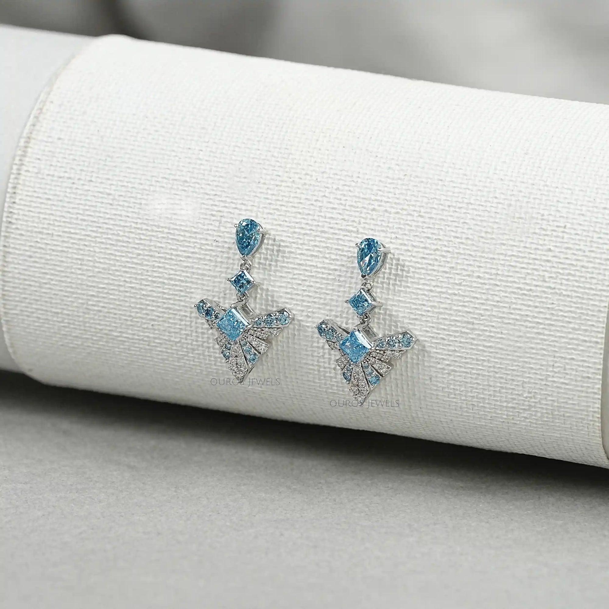 Blue Geometric Diamond Drop Earrings Earrings