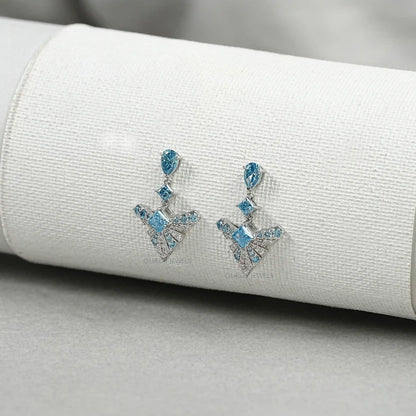 Blue Geometric Diamond Drop Earrings Earrings