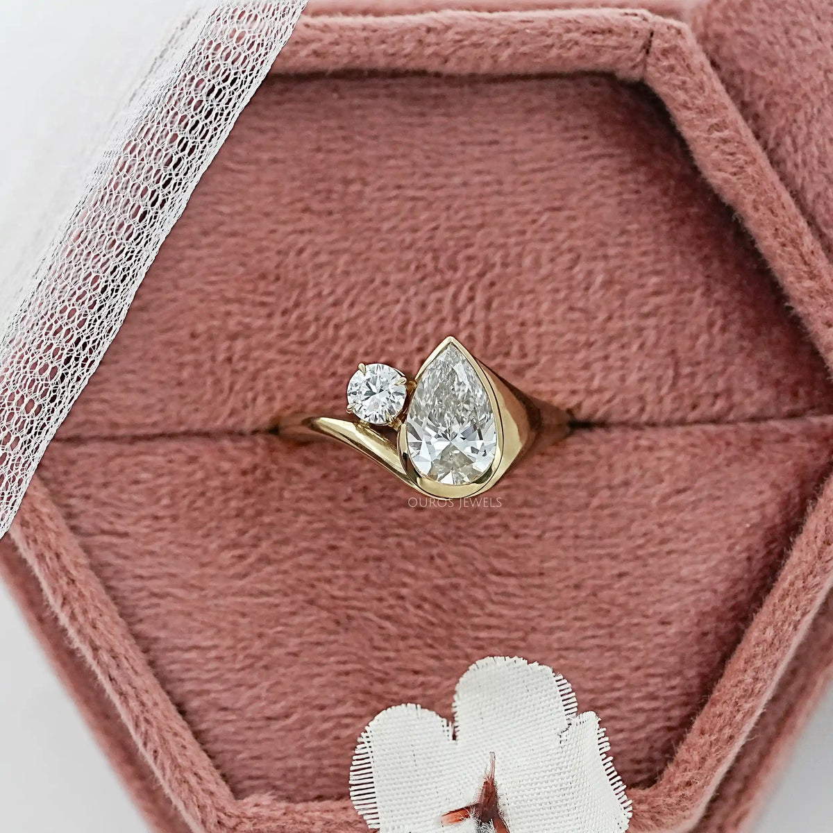 Bezel Set Pear Diamond Toi Et Moi Engagement Ring Ring