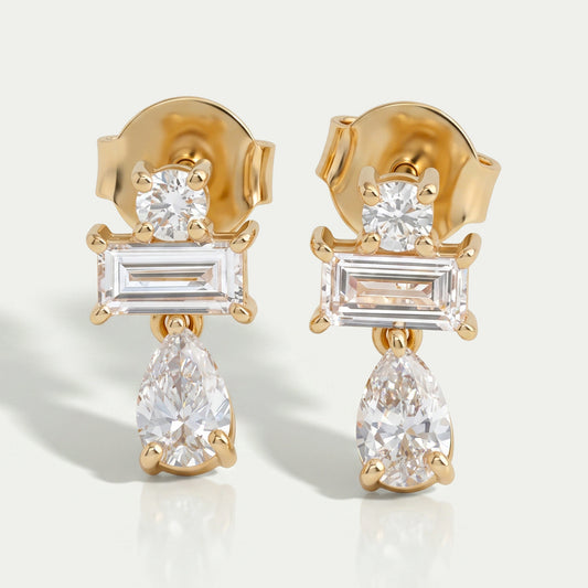 Pear and Baguette Cut Diamond Earrings