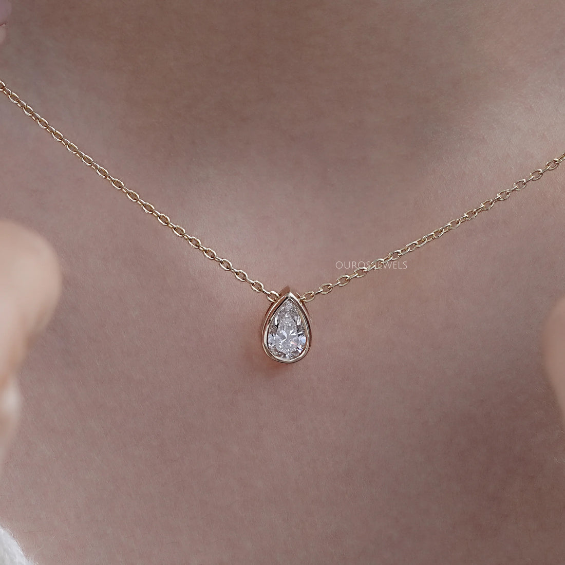 Bezel Set Pear Lab Diamond Solitaire Pendant Necklaces