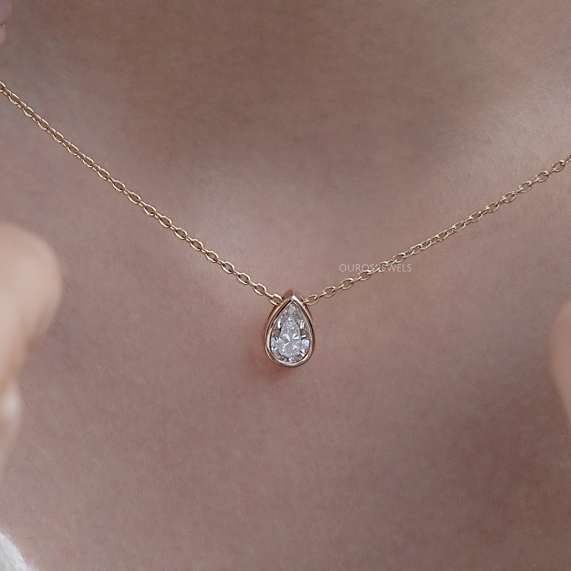 Bezel Set Pear Lab Diamond Solitaire Pendant Necklaces
