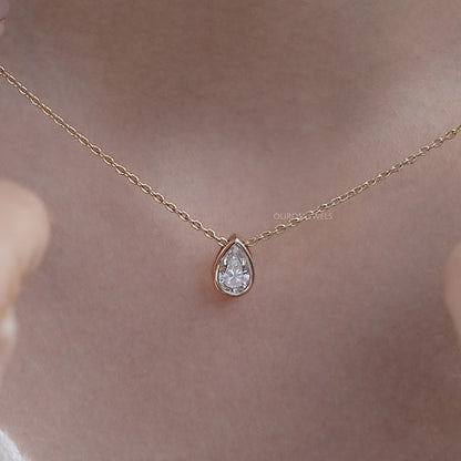 Bezel Set Pear Lab Diamond Solitaire Pendant Necklaces