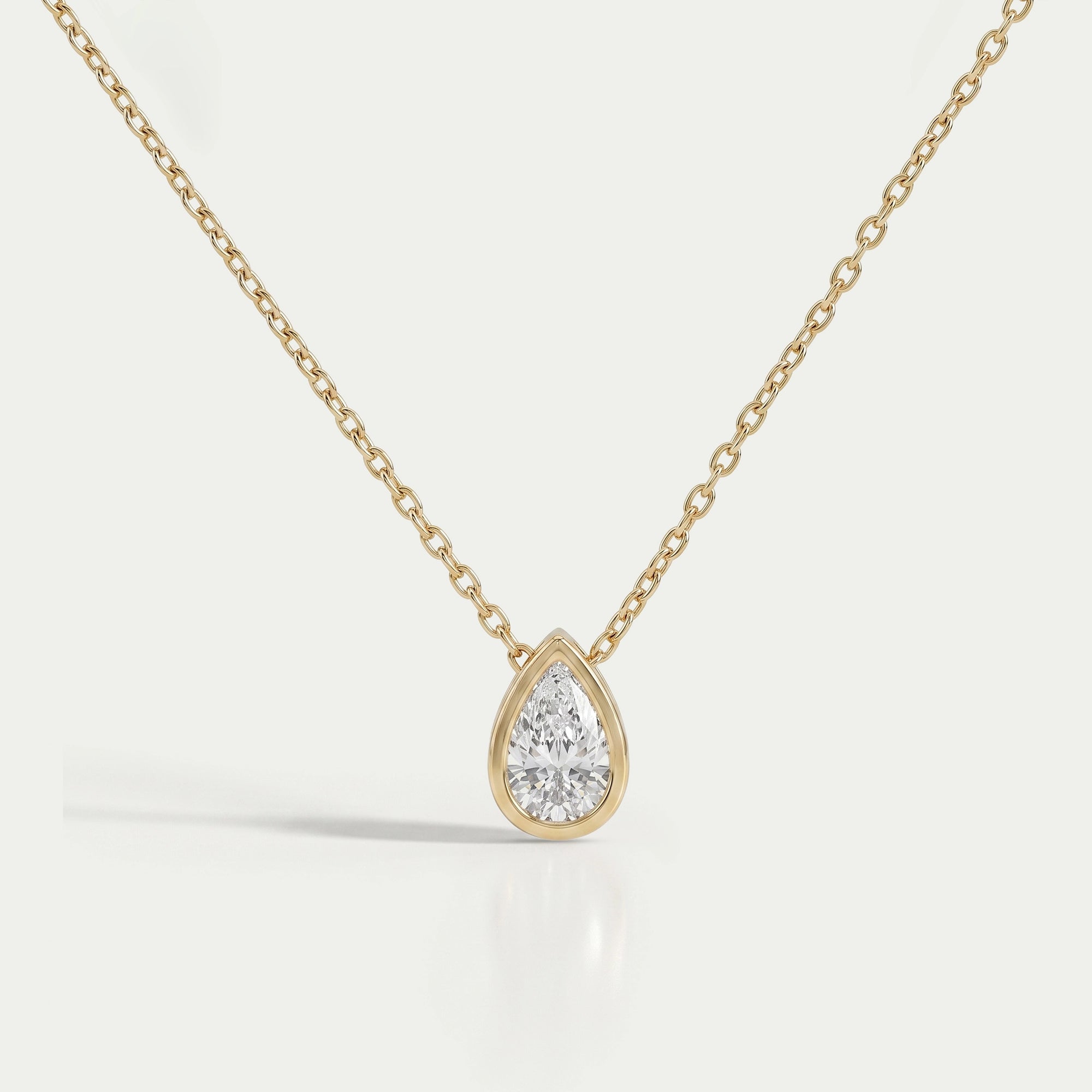Bezel Set Pear Lab Diamond Solitaire Pendant Necklaces