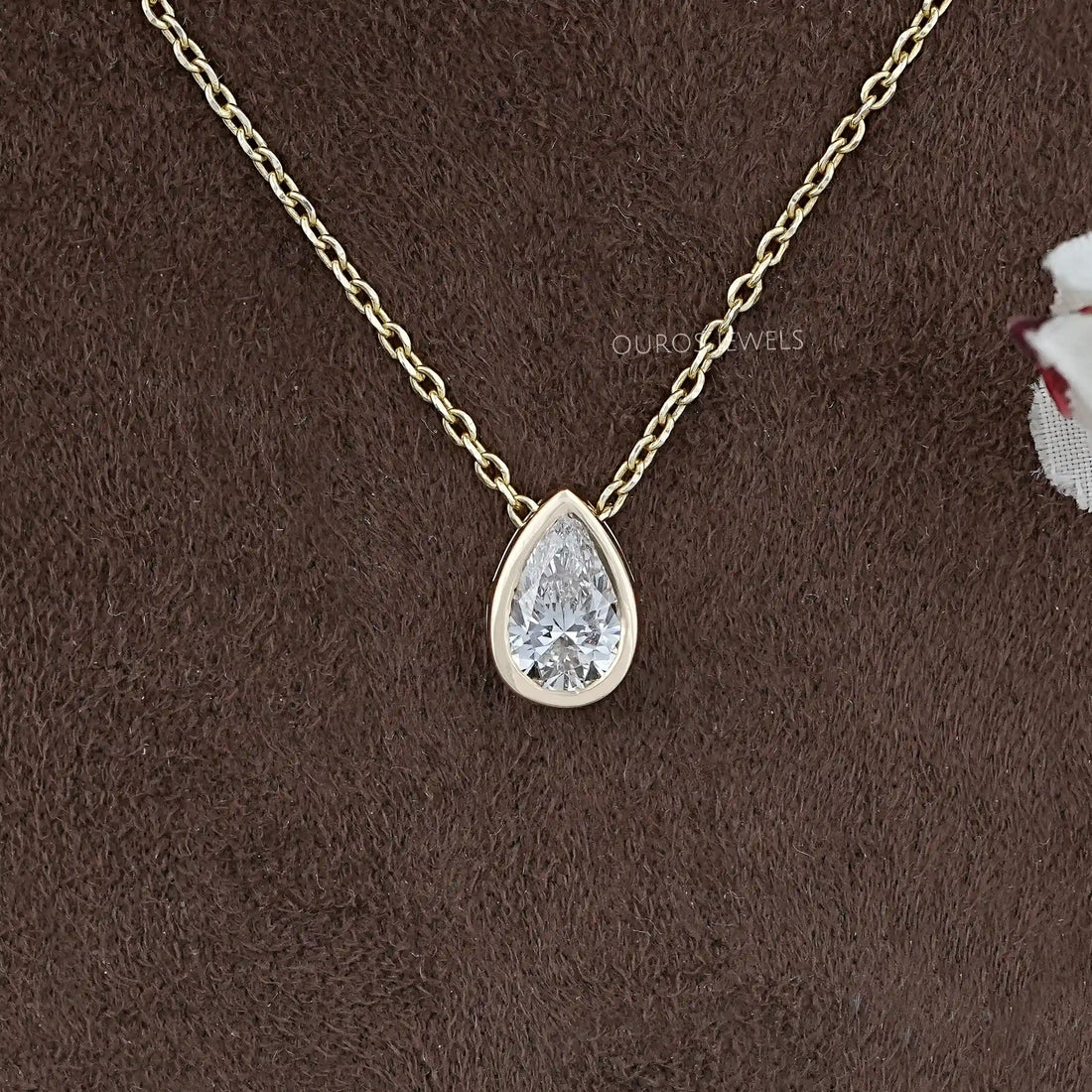 Bezel Set Pear Lab Diamond Solitaire Pendant Necklaces