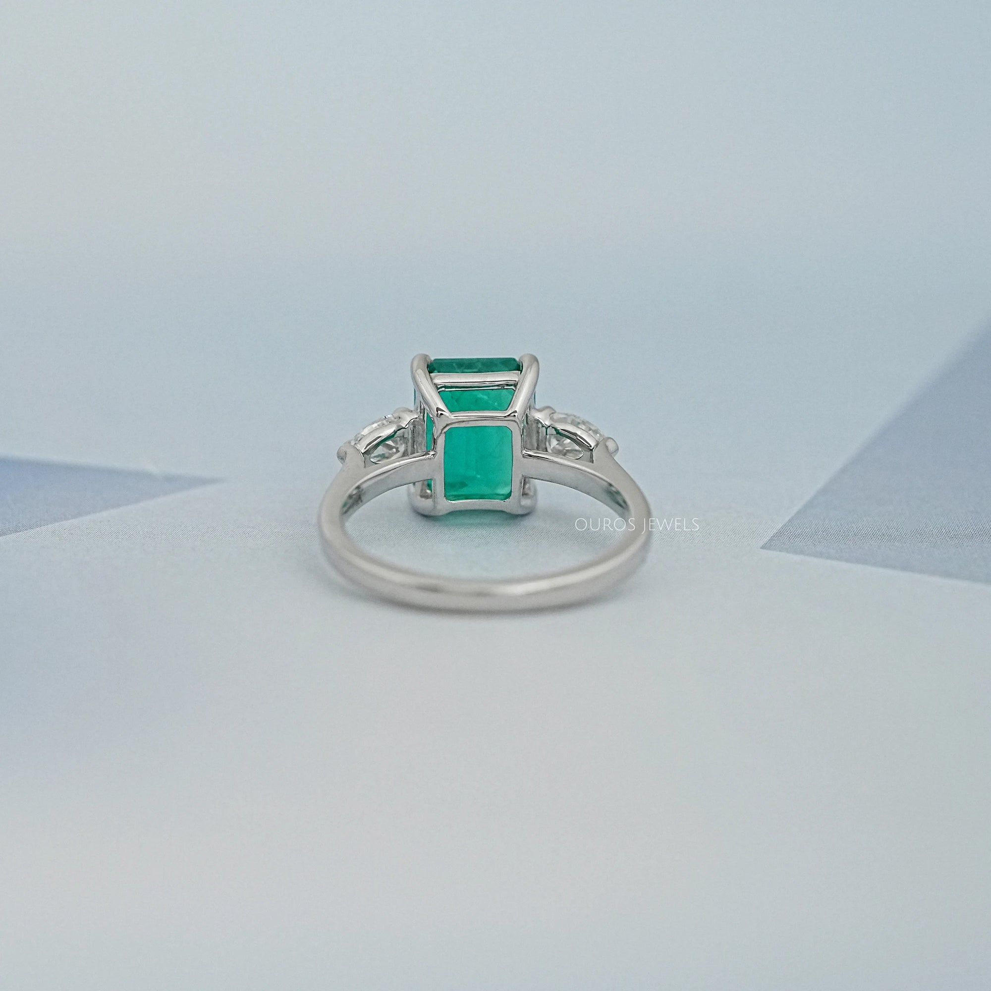Emerald Gemstone Three Stone Ring Ring