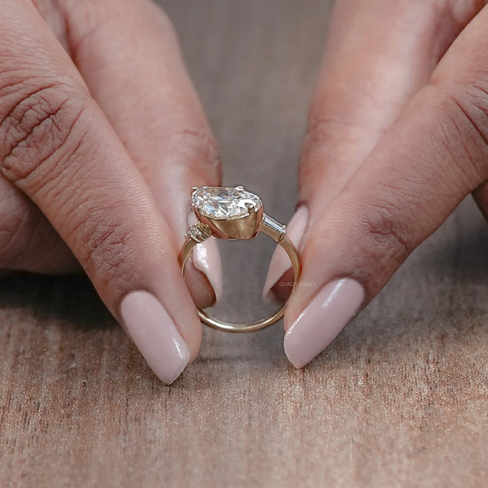 Yellow Gold Pear Cut Lab Diamond Engagement  Ring