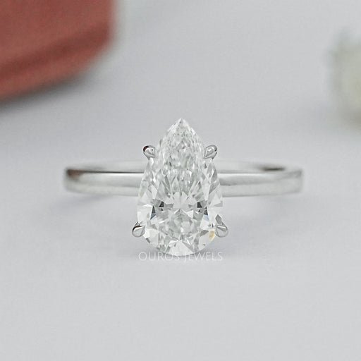 top view of pear cut lab diamond solitaire engagement ring
