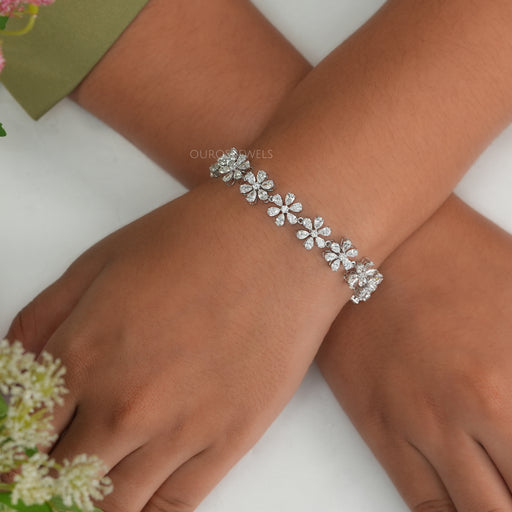 Pear Cut Lab Grown Diamond Bracelet With Floral Shape