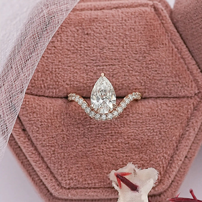 Pear Cut Pave Set Curved Engagement Ring