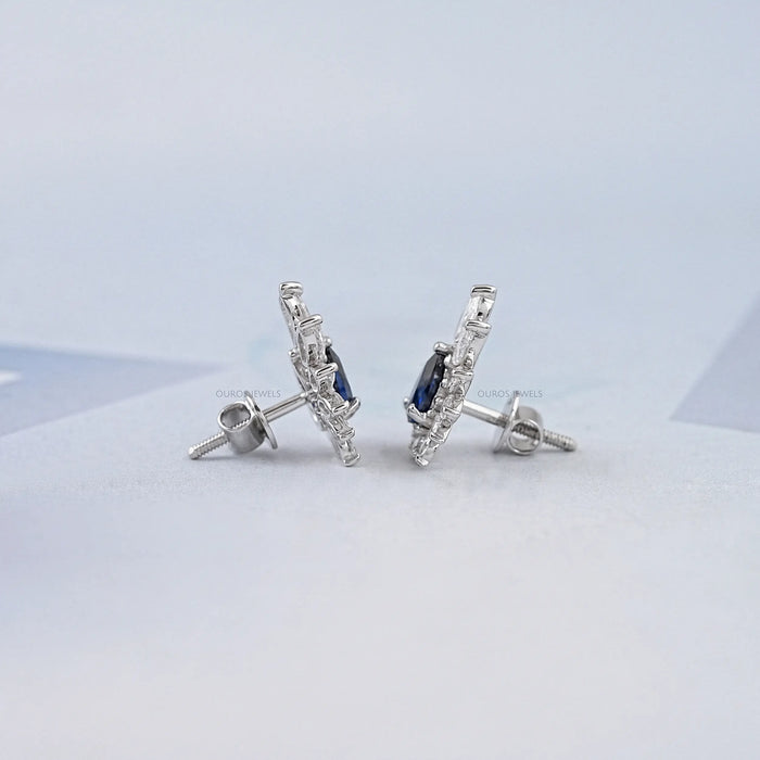 Sapphire Pear And Marquise Diamond Stud Earrings