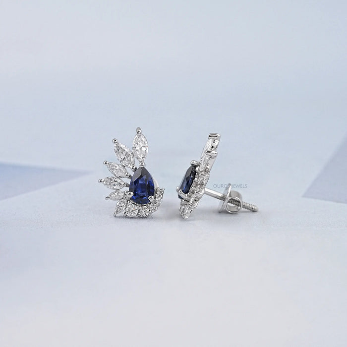 Pear Cut Sapphire Screw Back Earrings